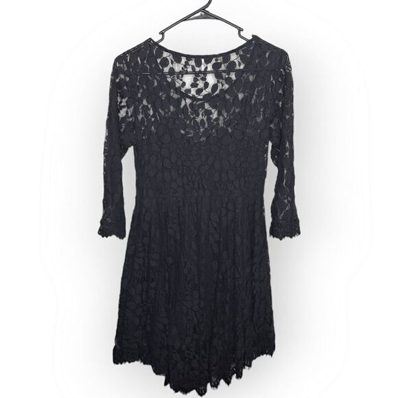 Free People Floral Embroidered Mesh Lace Mini Dress Black size 6 - Picture 4 of 8